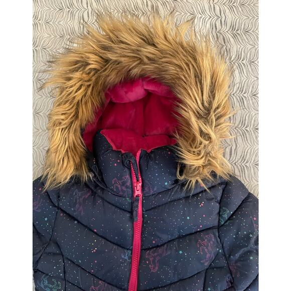 SO Girls 4/5 Rainbow Unicorn Navy Blue Puffer Jacket - Picture 4 of 12